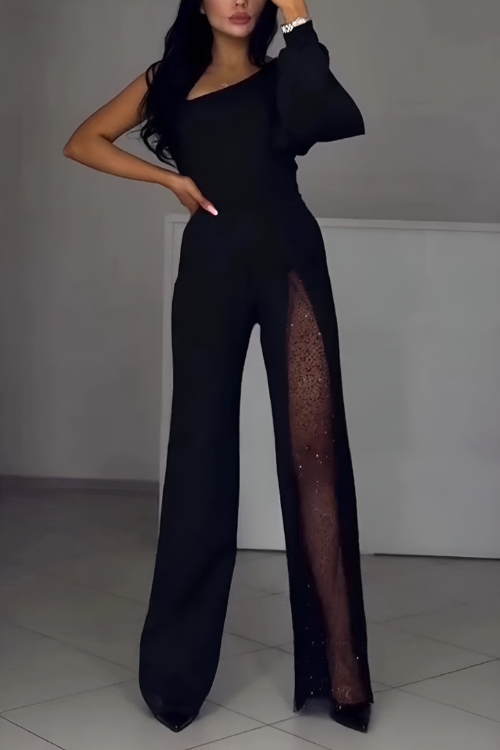 Athenea - Elegant One-Shoulder Jumpsuit with Glitter Detail