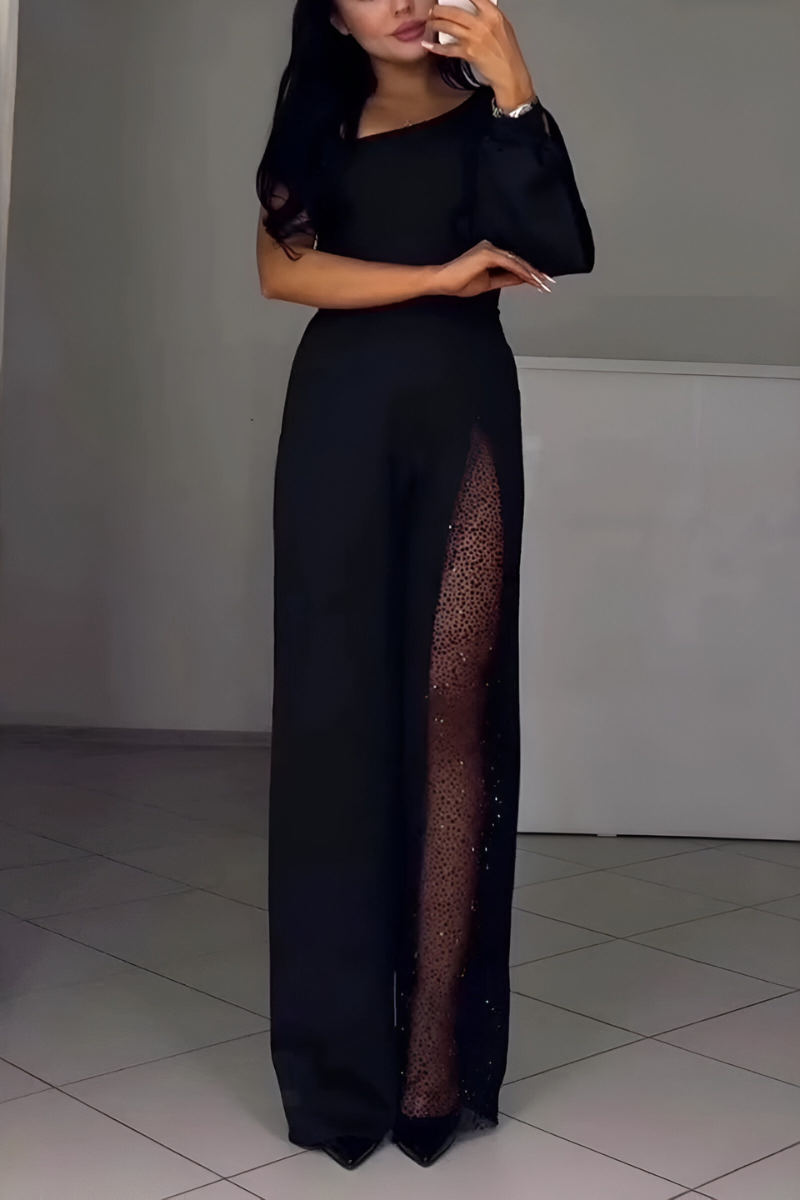 Athenea - Elegant One-Shoulder Jumpsuit with Glitter Detail