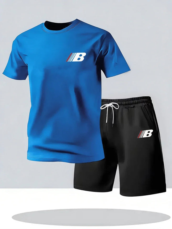 Sportstijl Heren zomer ademende sportkleding T-shirt met korte mouwen + korte broek, lichtgewicht en comfortabel casual 2-delige set