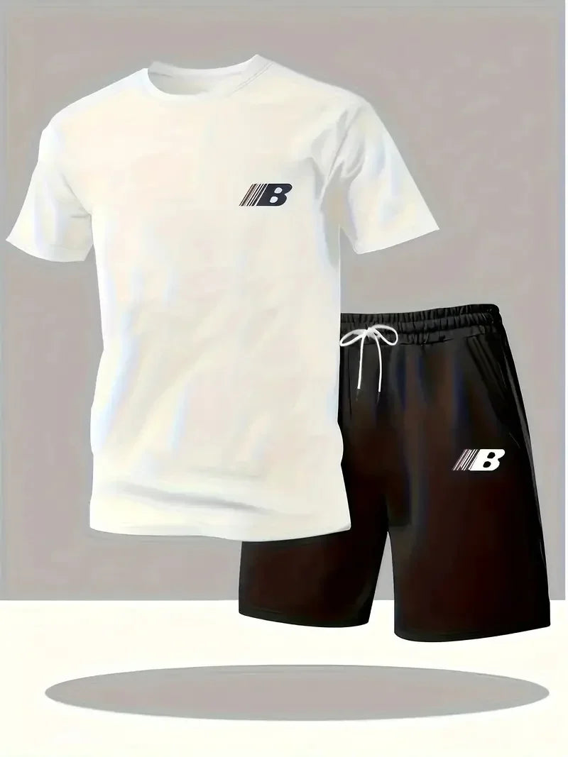 Sportstijl Heren zomer ademende sportkleding T-shirt met korte mouwen + korte broek, lichtgewicht en comfortabel casual 2-delige set