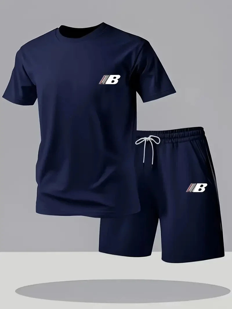 Sportstijl Heren zomer ademende sportkleding T-shirt met korte mouwen + korte broek, lichtgewicht en comfortabel casual 2-delige set