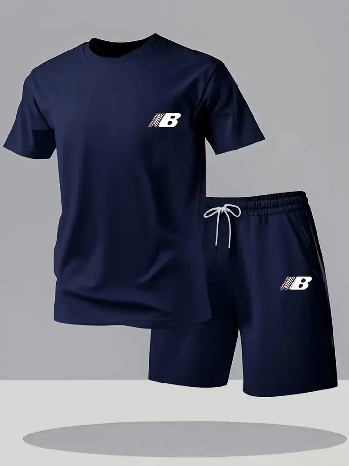 Sportstijl Heren zomer ademende sportkleding T-shirt met korte mouwen + korte broek, lichtgewicht en comfortabel casual 2-delige set