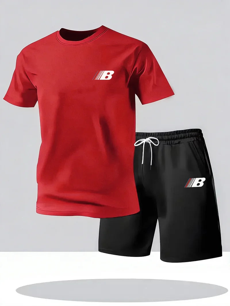 Sportstijl Heren zomer ademende sportkleding T-shirt met korte mouwen + korte broek, lichtgewicht en comfortabel casual 2-delige set