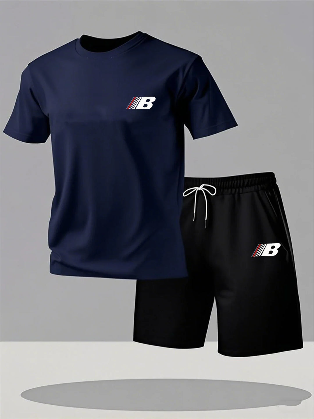 Sportstijl Heren zomer ademende sportkleding T-shirt met korte mouwen + korte broek, lichtgewicht en comfortabel casual 2-delige set