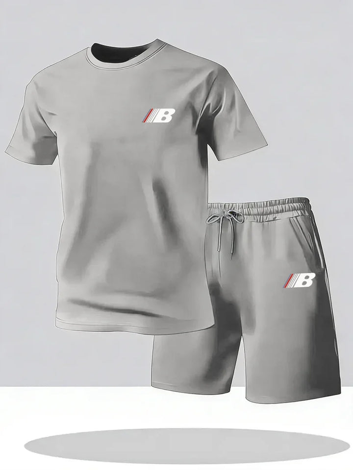 Sportstijl Heren zomer ademende sportkleding T-shirt met korte mouwen + korte broek, lichtgewicht en comfortabel casual 2-delige set