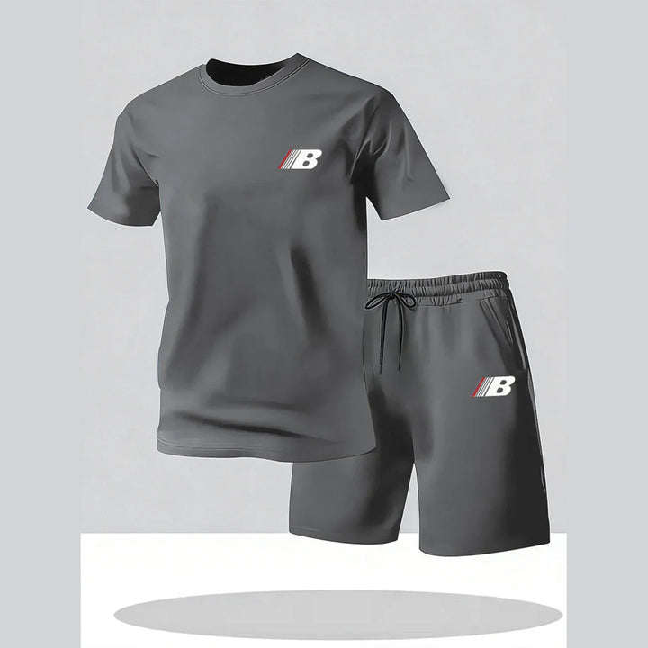 Sportstijl Heren zomer ademende sportkleding T-shirt met korte mouwen + korte broek, lichtgewicht en comfortabel casual 2-delige set