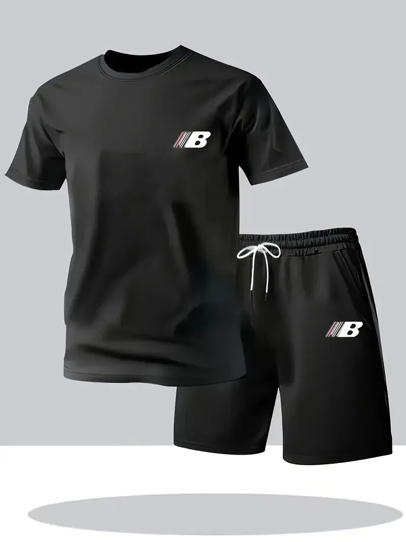 Sportstijl Heren zomer ademende sportkleding T-shirt met korte mouwen + korte broek, lichtgewicht en comfortabel casual 2-delige set