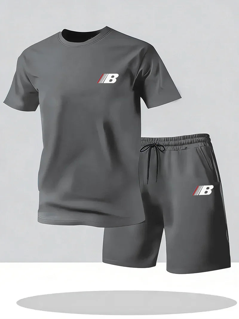 Sportstijl Heren zomer ademende sportkleding T-shirt met korte mouwen + korte broek, lichtgewicht en comfortabel casual 2-delige set